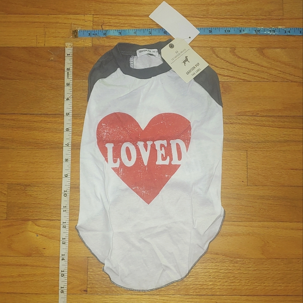 $5 MEDIUM Dog White Grayson Pup Loved Heart Dog Tee T-Shirt DOG